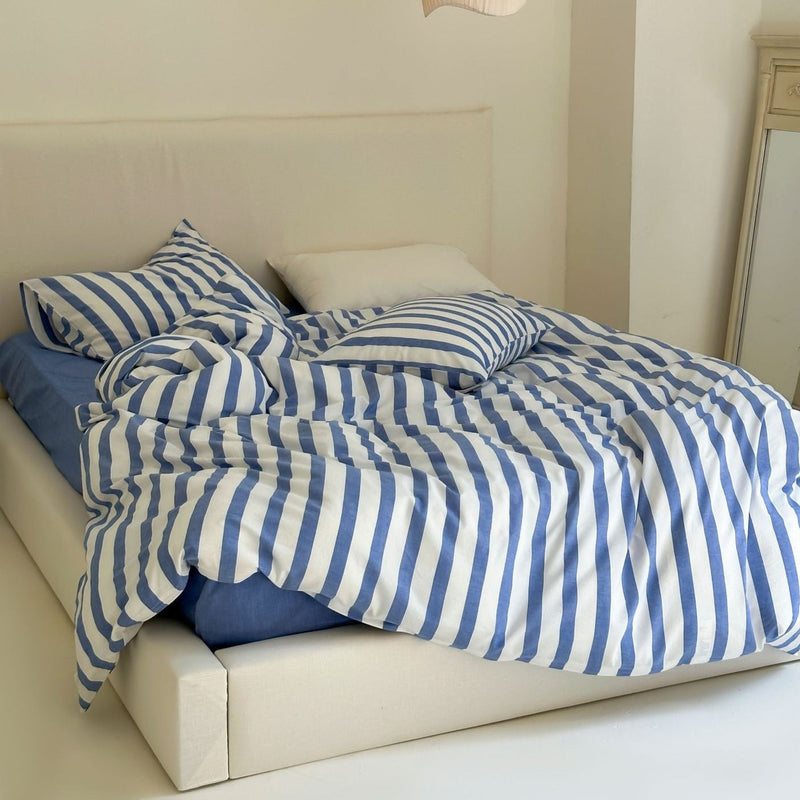 Refreshing Stripe Bedding Set / Mint Green Blue Thick Small Flat