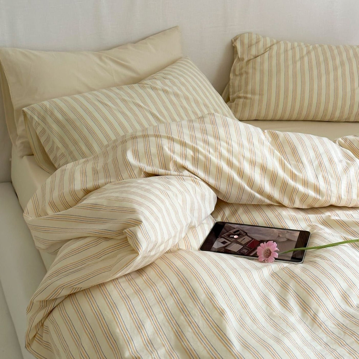 Drawstring Bedding Refreshing Washed Cotton Stripe Bedding Set | Bedroom Essentials | Ever ...