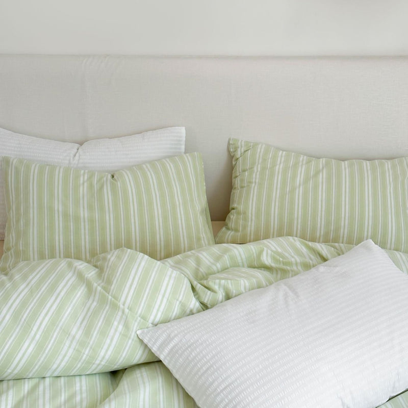 Refreshing Stripe Pillowcases / Forest Green Mint Assorted