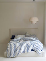 Refreshing Washed Cotton Stripe Bedding Bundle Blue Single / Small Flat