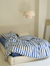 Refreshing Washed Cotton Stripe Bedding Bundle Blue Thick / Small Flat