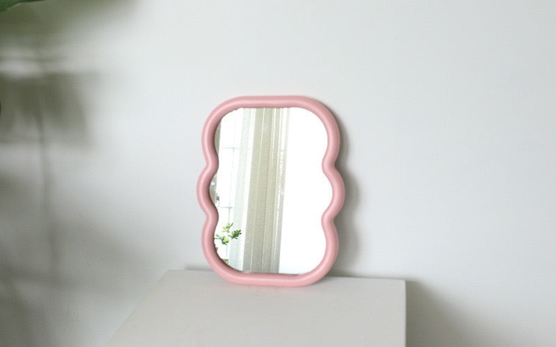 Retro Wooden Mirror / Yellow Pink Wavy