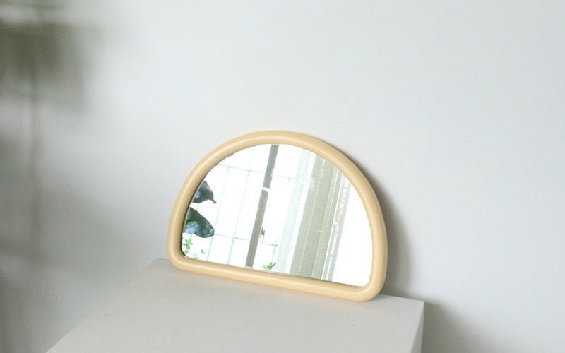 Retro Wooden Mirror / Yellow Semi Circle