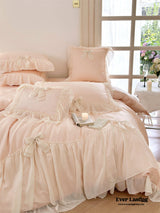 Ribbon Bow Airy Lace Bedding Set / Baby Pink