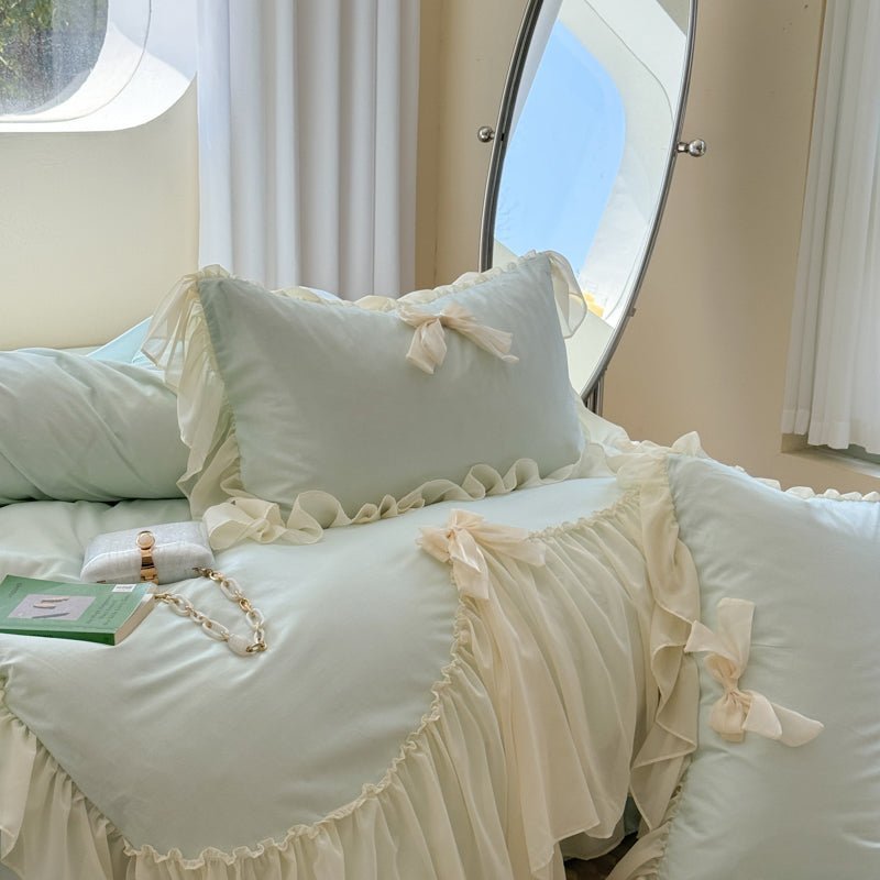  - Ever Lasting - Ribbon Bow Airy Lace Bedding Set / Baby Pink - Bedding Set - Ever Lasting