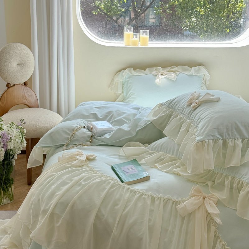  - Ever Lasting - Ribbon Bow Airy Lace Bedding Set / Baby Pink - Bedding Set - Ever Lasting