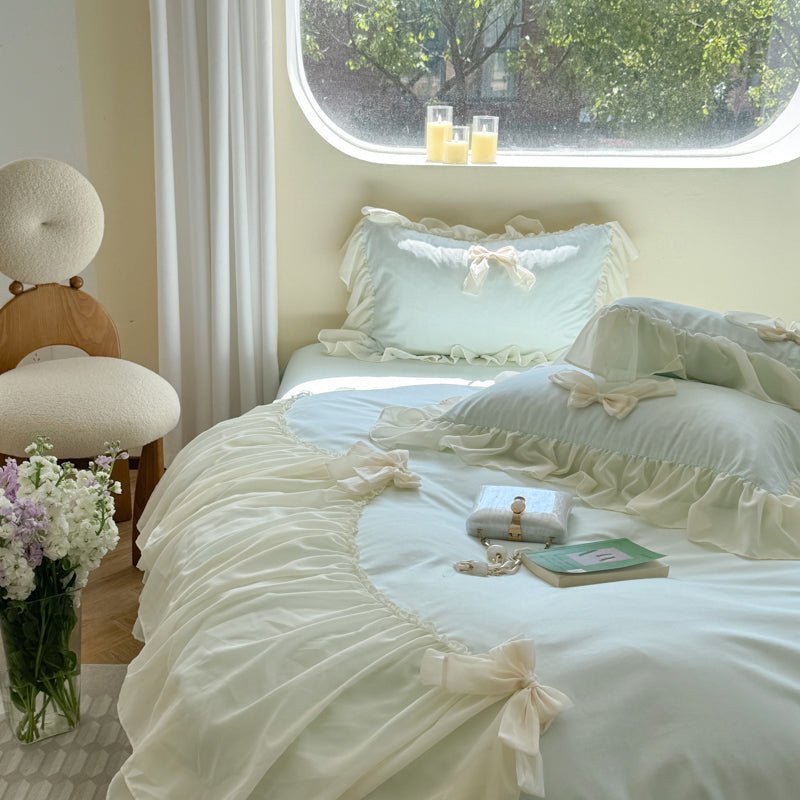  - Ever Lasting - Ribbon Bow Airy Lace Bedding Set / Baby Pink - Bedding Set - Ever Lasting