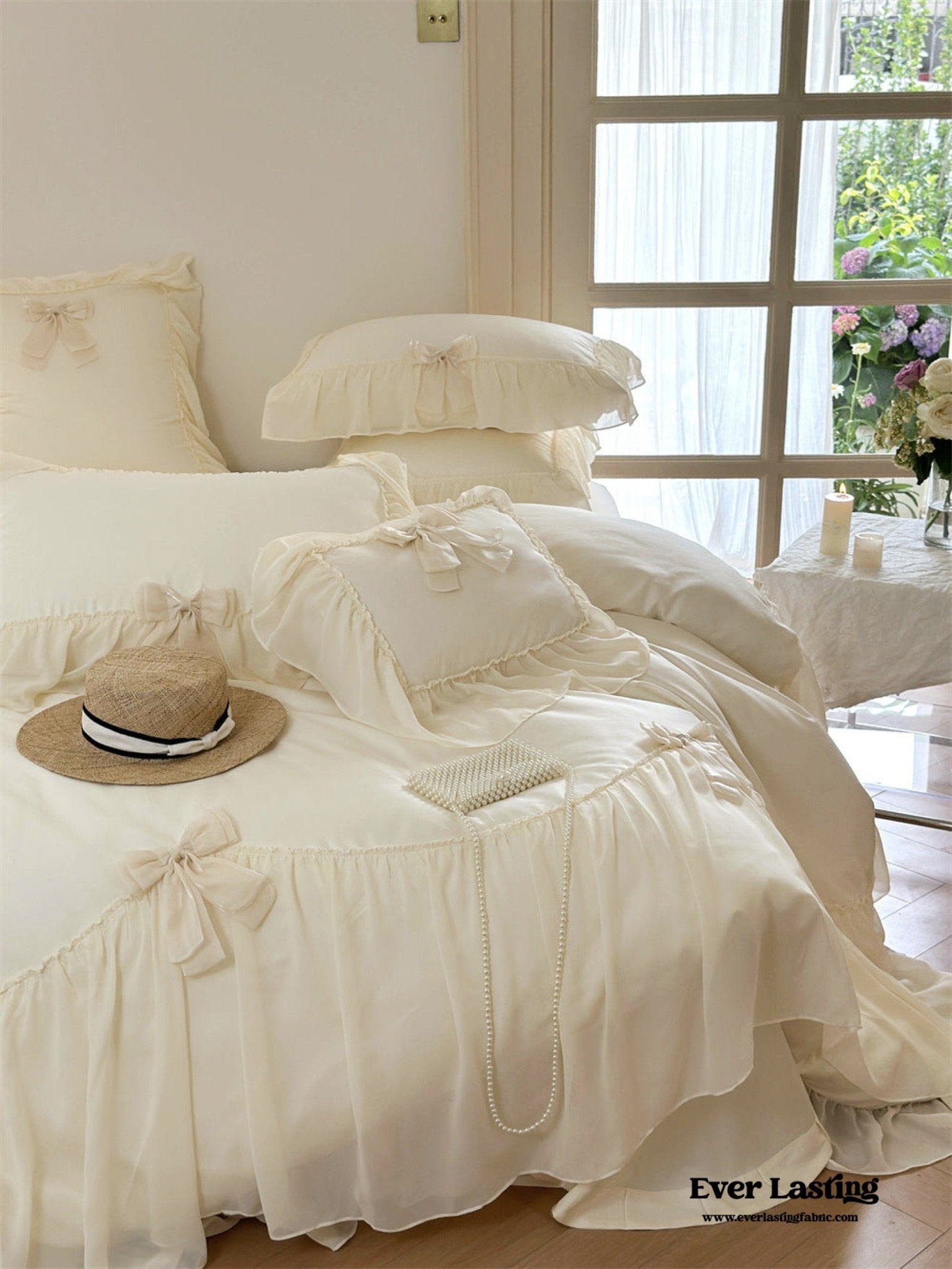  - Ever Lasting - Ribbon Bow Airy Lace Bedding Set / Baby Pink - Bedding Set - Ever Lasting