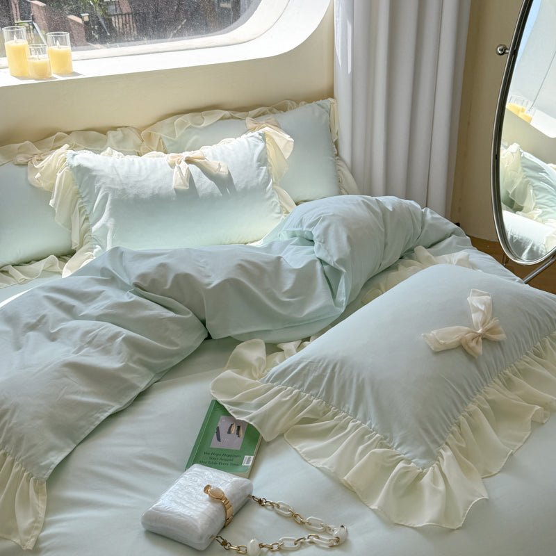 Ribbon Bow Airy Lace Bedding Set / Blue - Ever Lasting