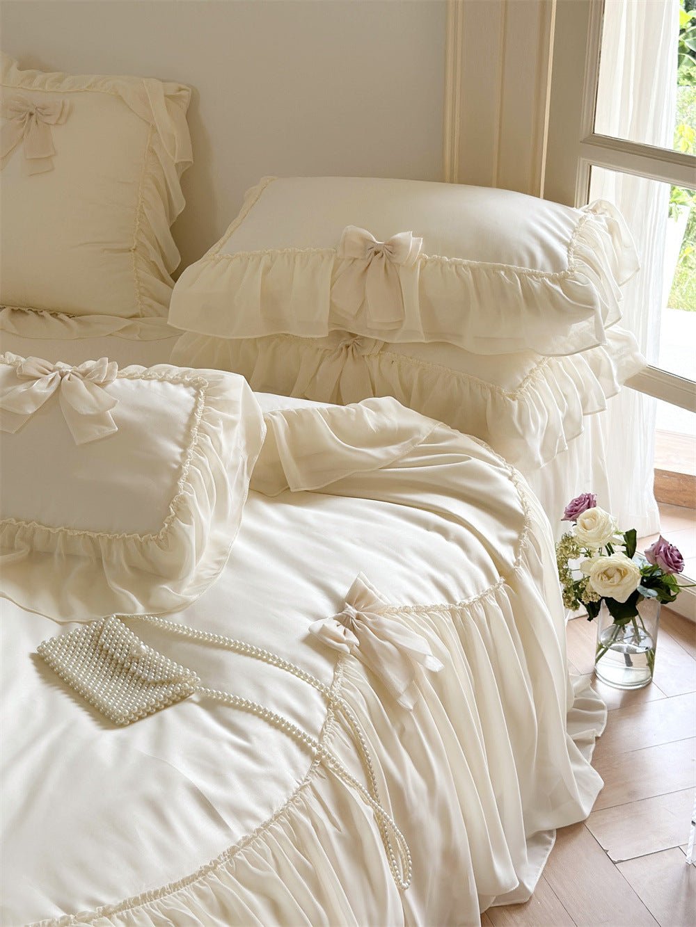  - Ever Lasting - Ribbon Bow Airy Lace Bedding Set / Cream White - Bedding Set - Ever Lasting