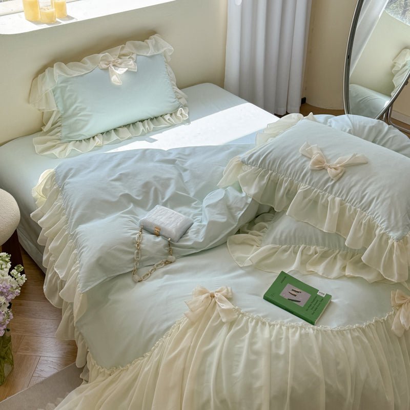 - Ever Lasting - Ribbon Bow Airy Lace Bedding Set / Cream White - Bedding Set - Ever Lasting