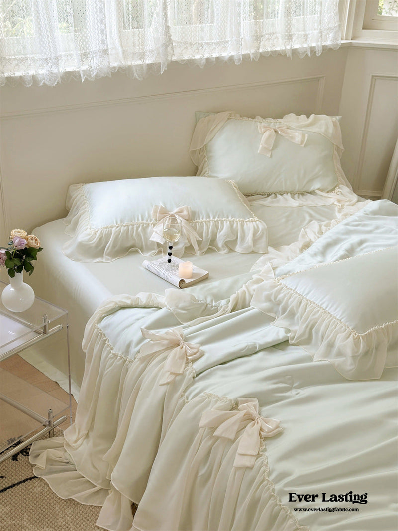 Ribbon Bow Airy Lace Blanket Comforter Set / Baby Pink Blankets