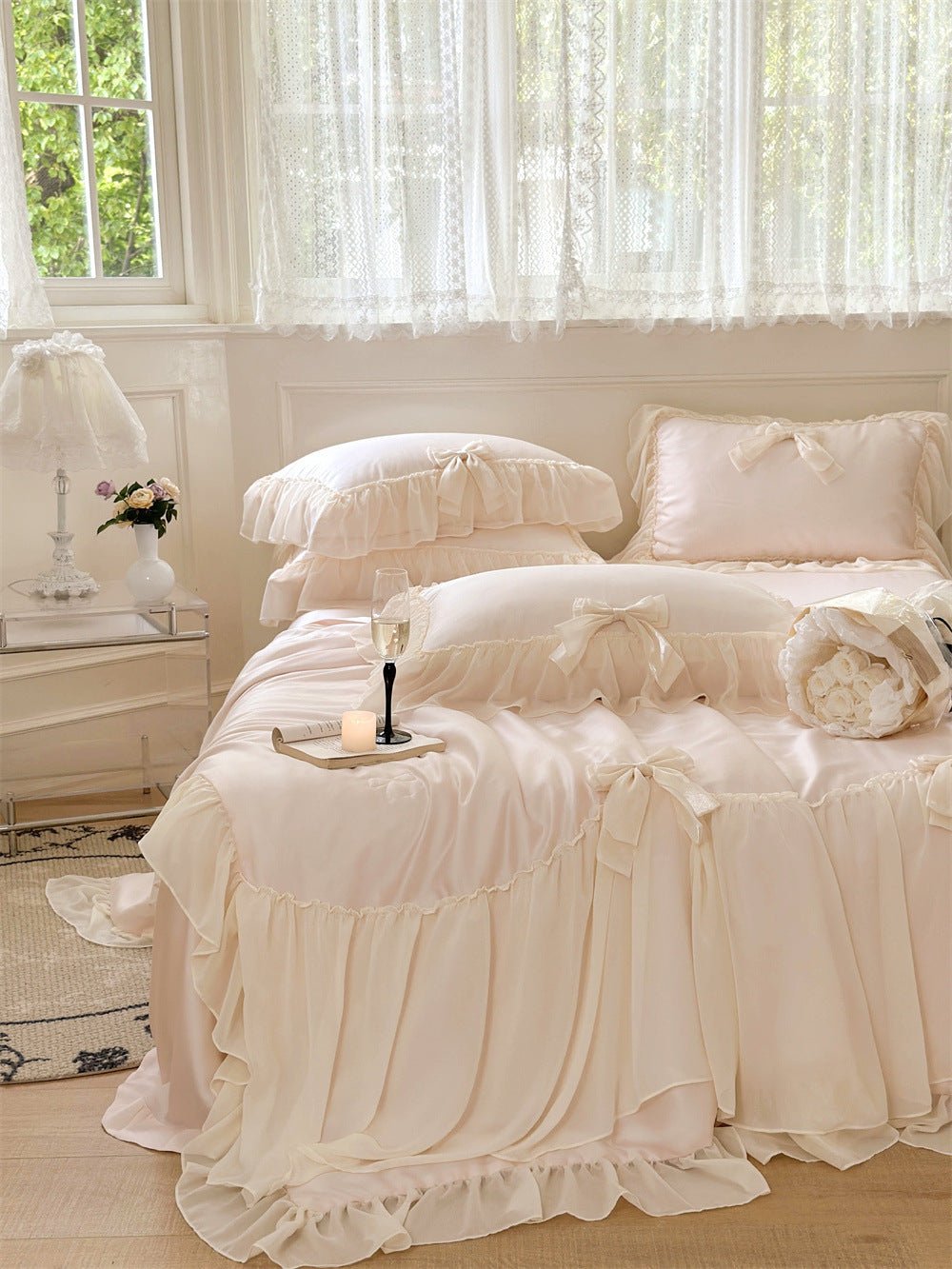  - Ever Lasting - Ribbon Bow Airy Lace Blanket Comforter Set / Baby Pink - Blankets - Ever Lasting