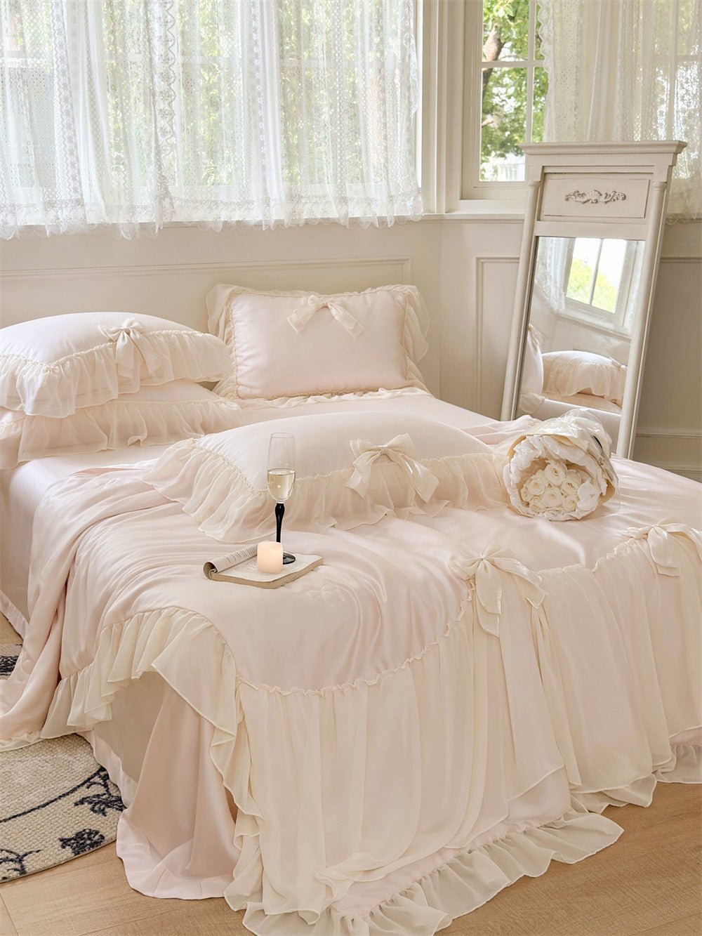  - Ever Lasting - Ribbon Bow Airy Lace Blanket Comforter Set / Baby Pink - Blankets - Ever Lasting