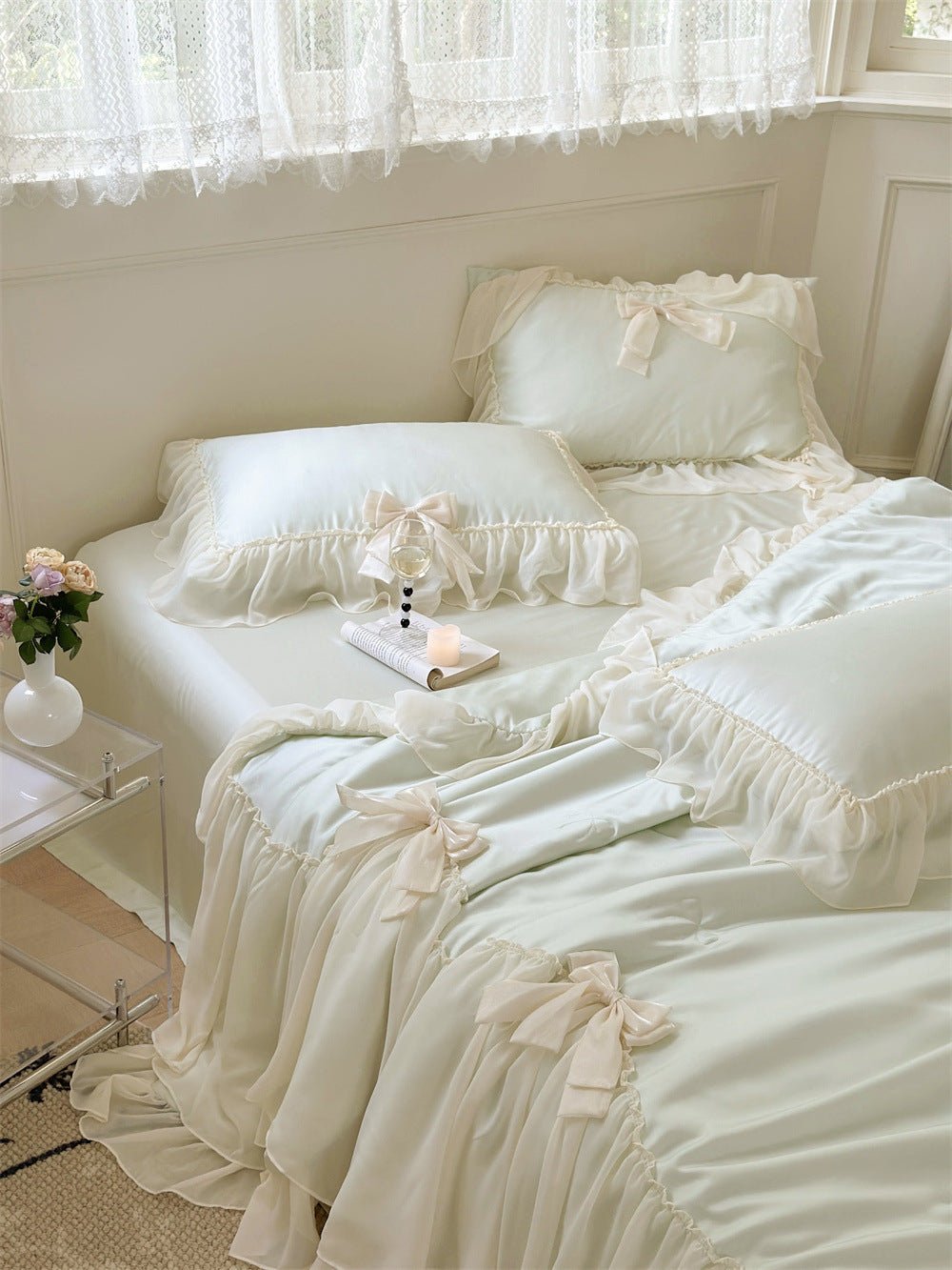  - Ever Lasting - Ribbon Bow Airy Lace Blanket Comforter Set / Baby Pink - Blankets - Ever Lasting