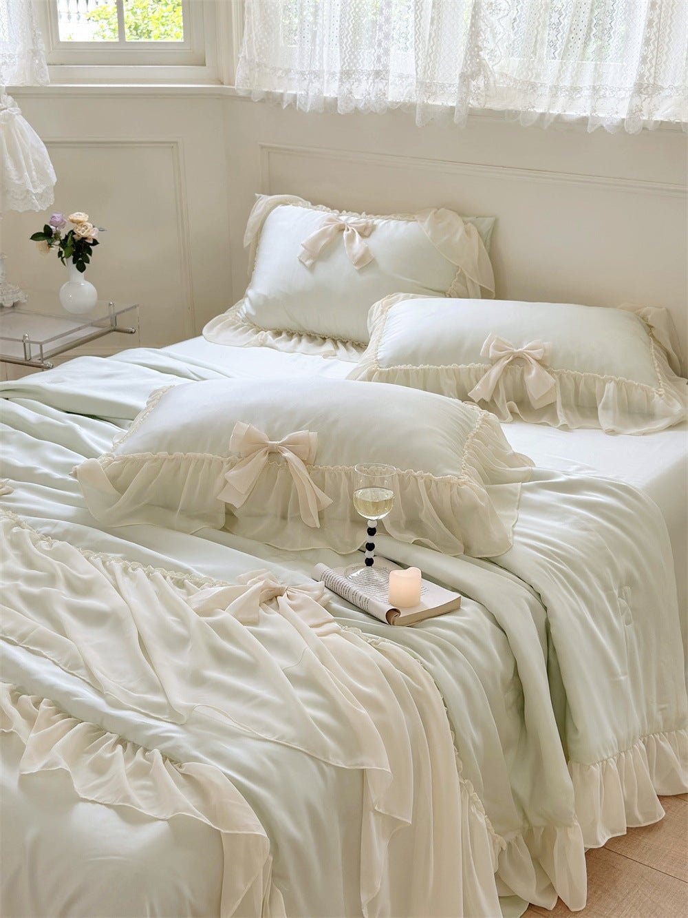  - Ever Lasting - Ribbon Bow Airy Lace Blanket Comforter Set / Baby Pink - Blankets - Ever Lasting