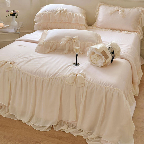 Ribbon Bow Airy Lace Blanket Comforter Set / Baby Pink Comforter/Blanket Small/Medium/Medium+