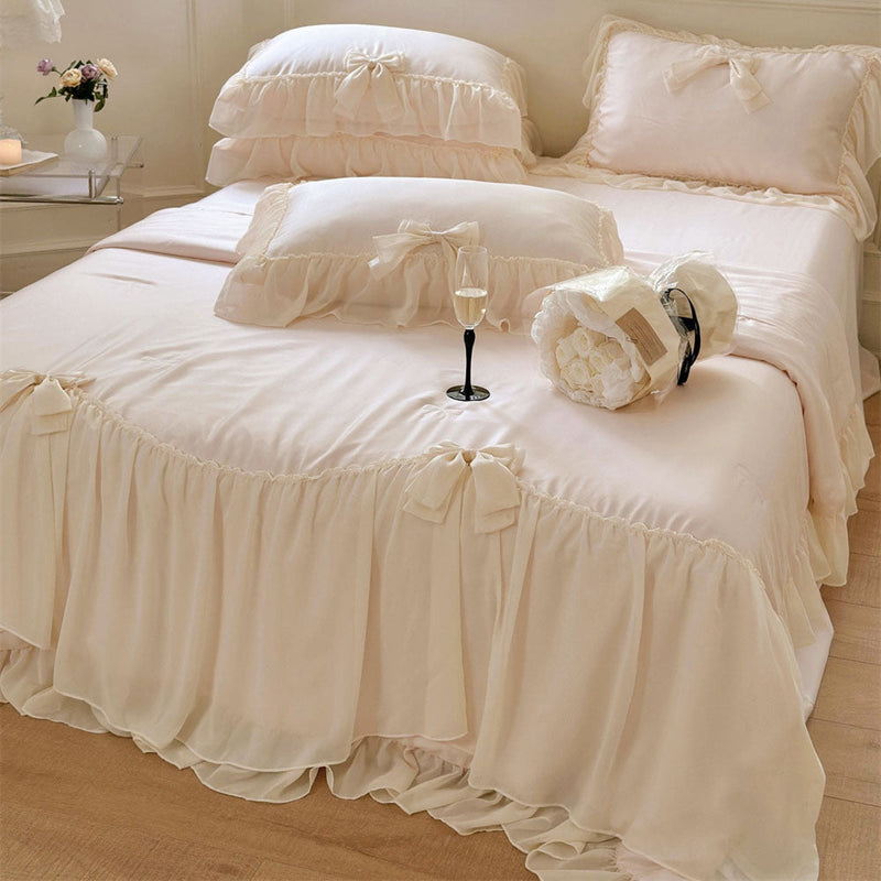 Ribbon Bow Airy Lace Blanket Comforter Set / Mint Green Pink Comforter/Blanket Small/Medium/Medium+