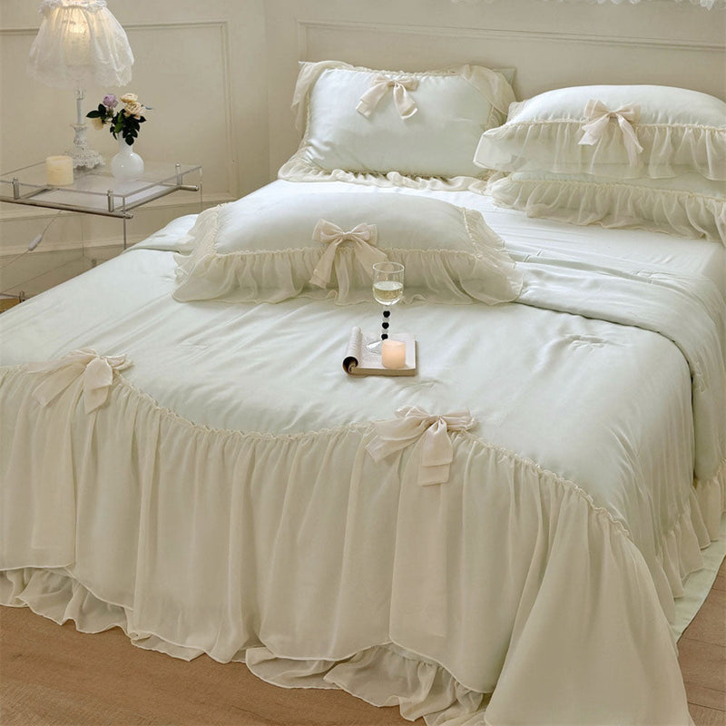 Ribbon Bow Airy Lace Blanket Comforter Set / Mint Green Comforter/Blanket Small/Medium/Medium+
