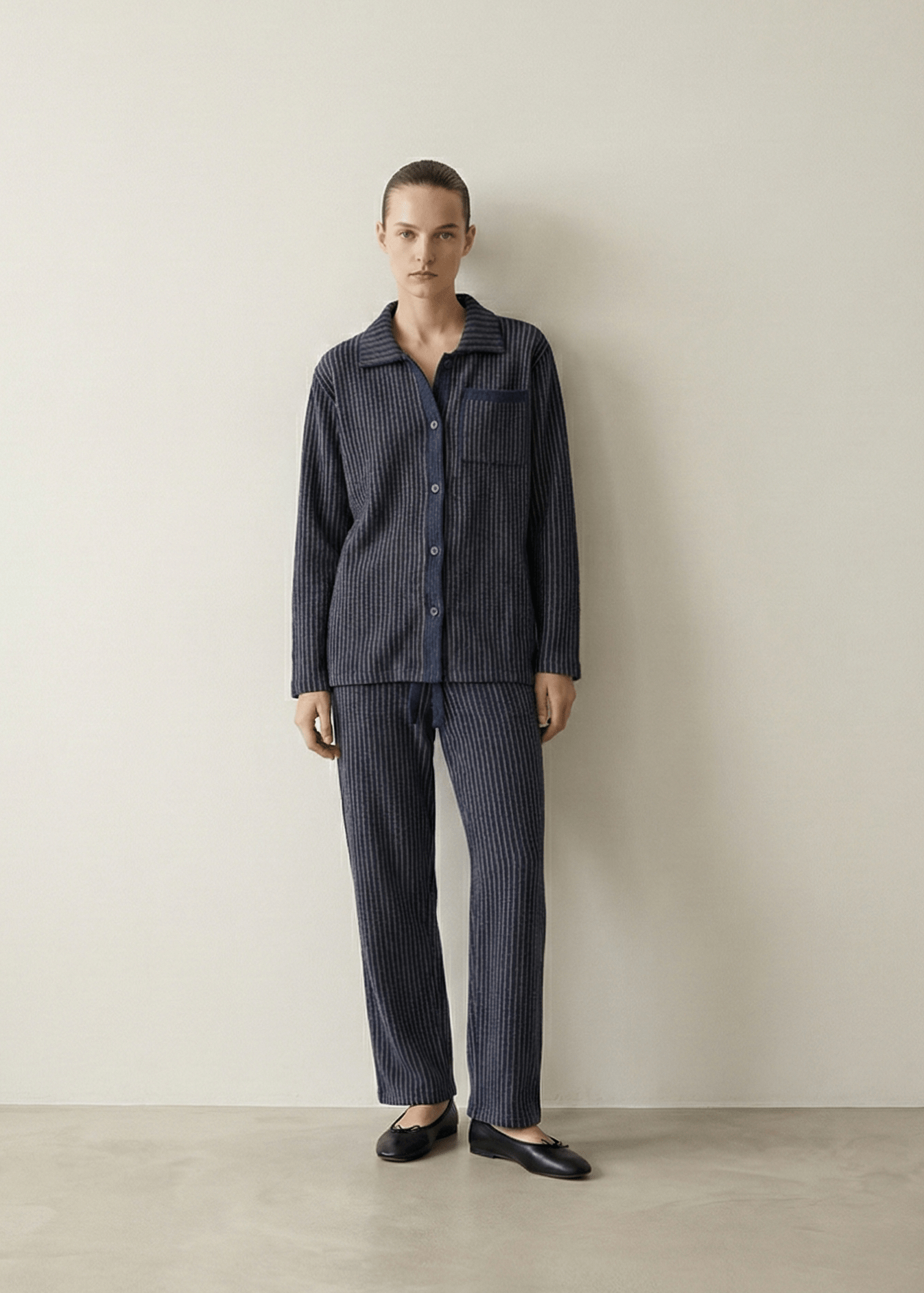  - Ever Lasting - Ridge Stripe Winter Lounge Set / Light Ivory Beige - Pajamas - Ever Lasting