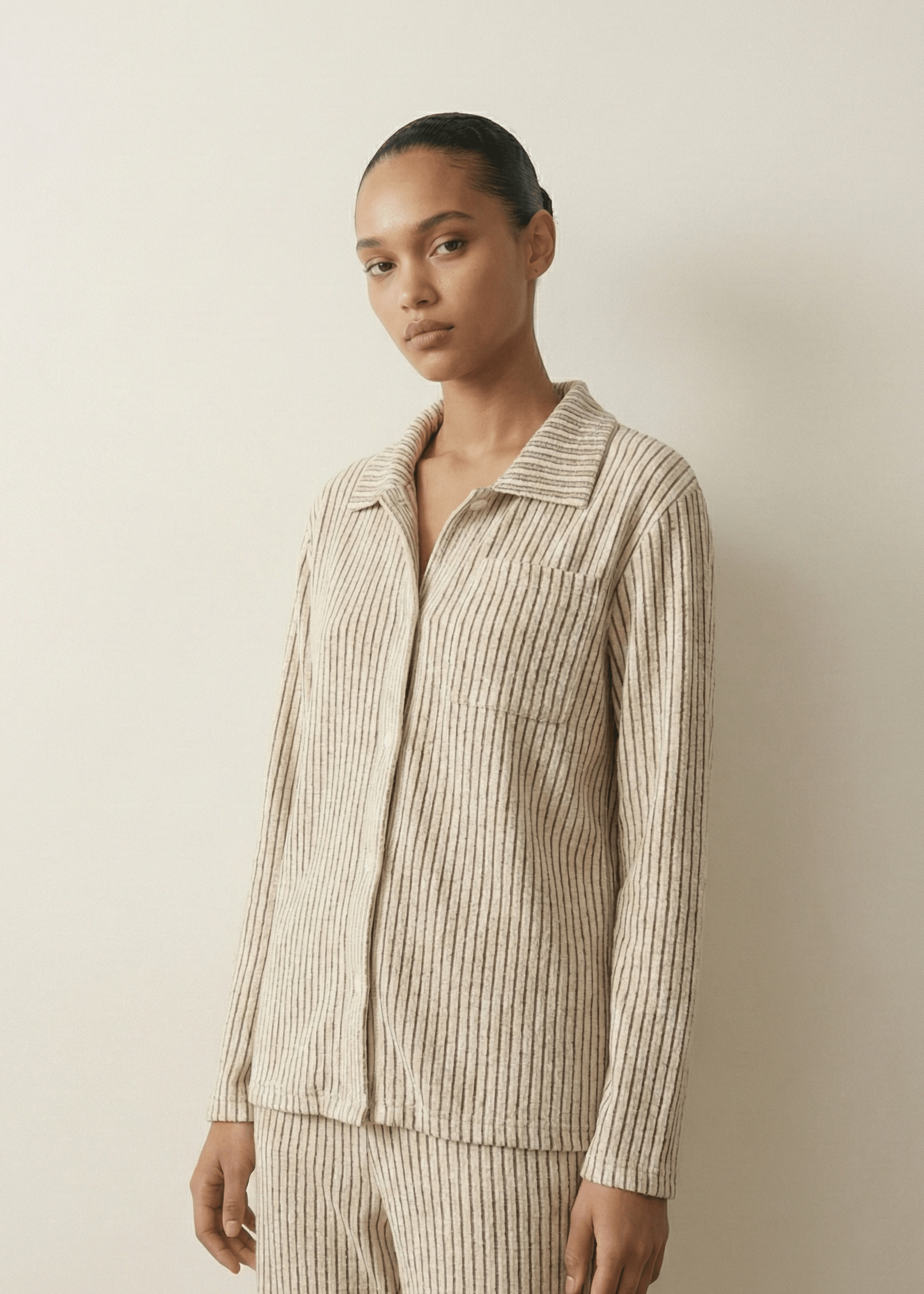  - Ever Lasting - Ridge Stripe Winter Lounge Set / Light Ivory Beige - Pajamas - Ever Lasting