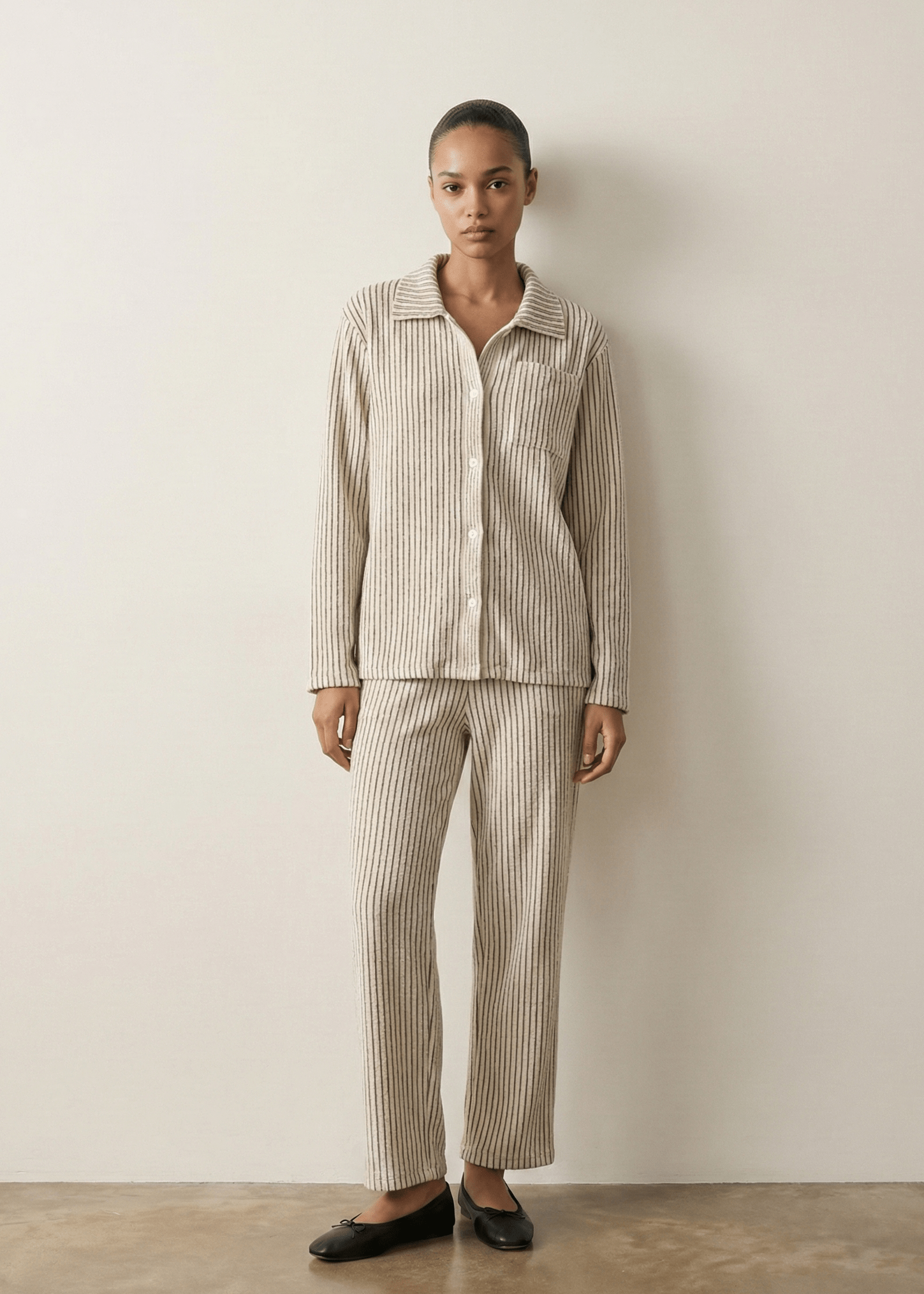  - Ever Lasting - Ridge Stripe Winter Lounge Set / Light Ivory Beige - Pajamas - Ever Lasting