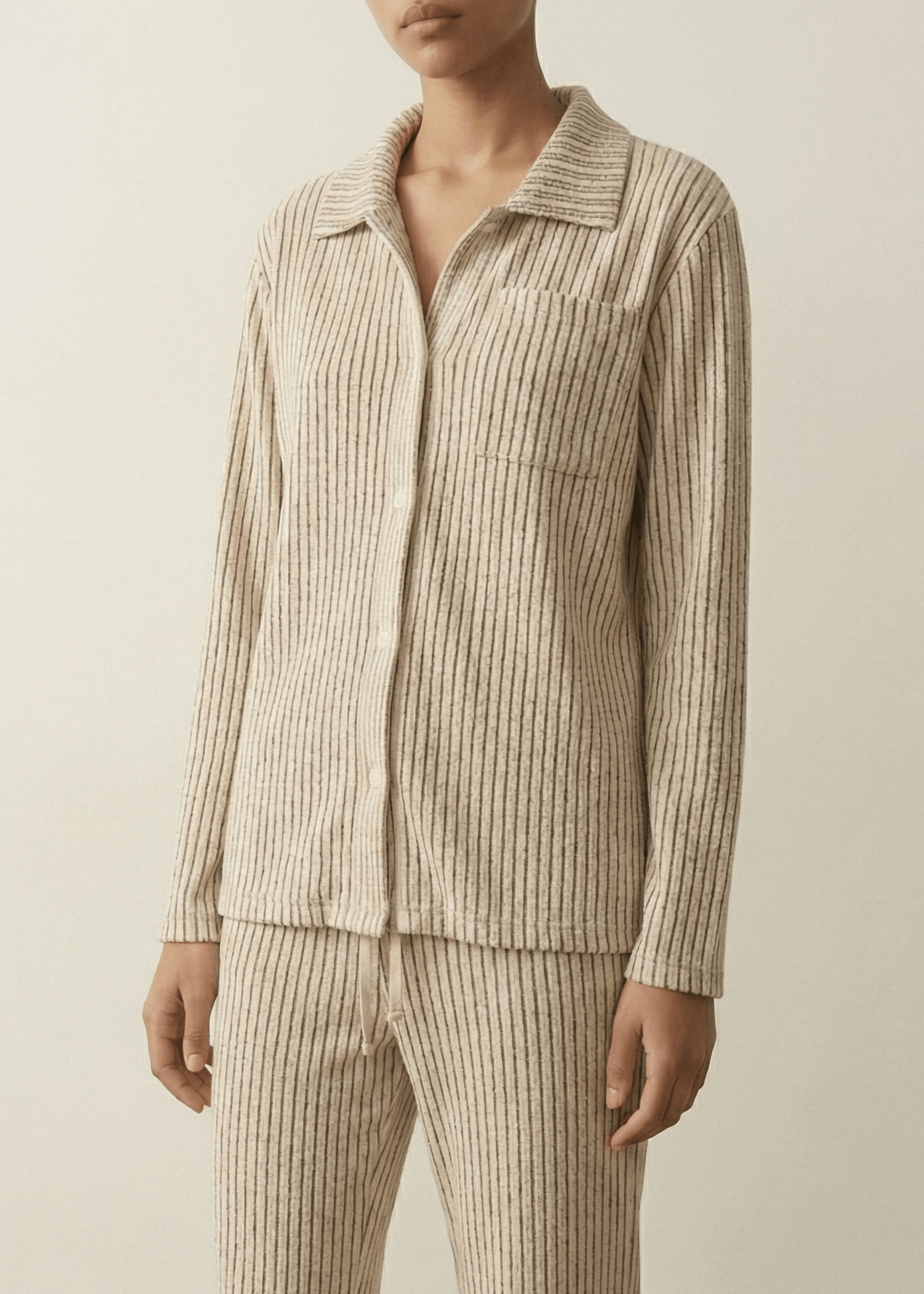  - Ever Lasting - Ridge Stripe Winter Lounge Set / Light Ivory Beige - Pajamas - Ever Lasting