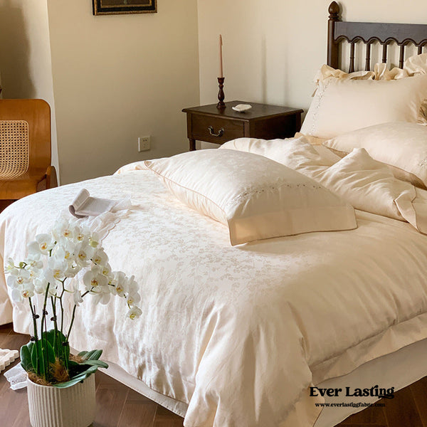 Romantic Floral Warm Tone Bedding Set / Cream White