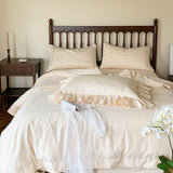 Romantic Floral Warm Tone Bedding Set / Cream White Medium Fitted