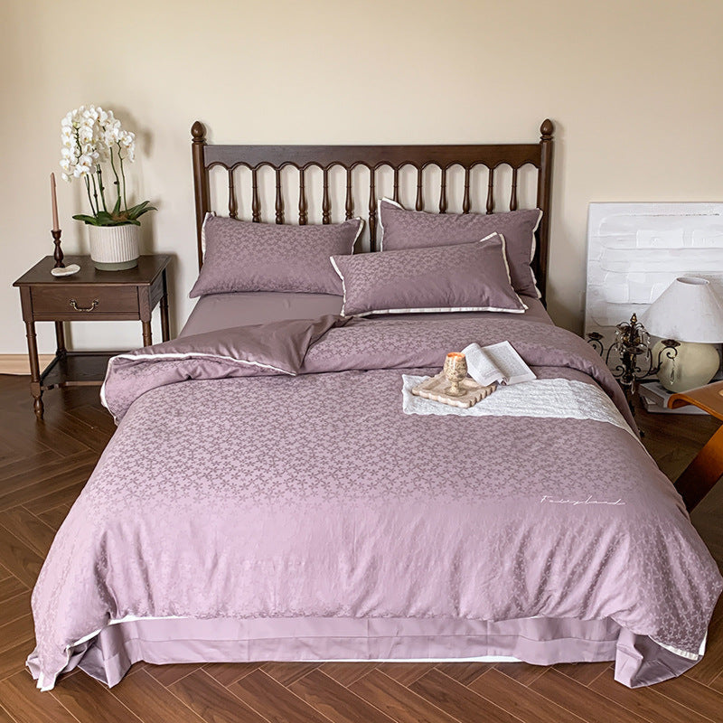 Romantic Floral Warm Tone Bedding Set / Cream White Purple Medium Fitted