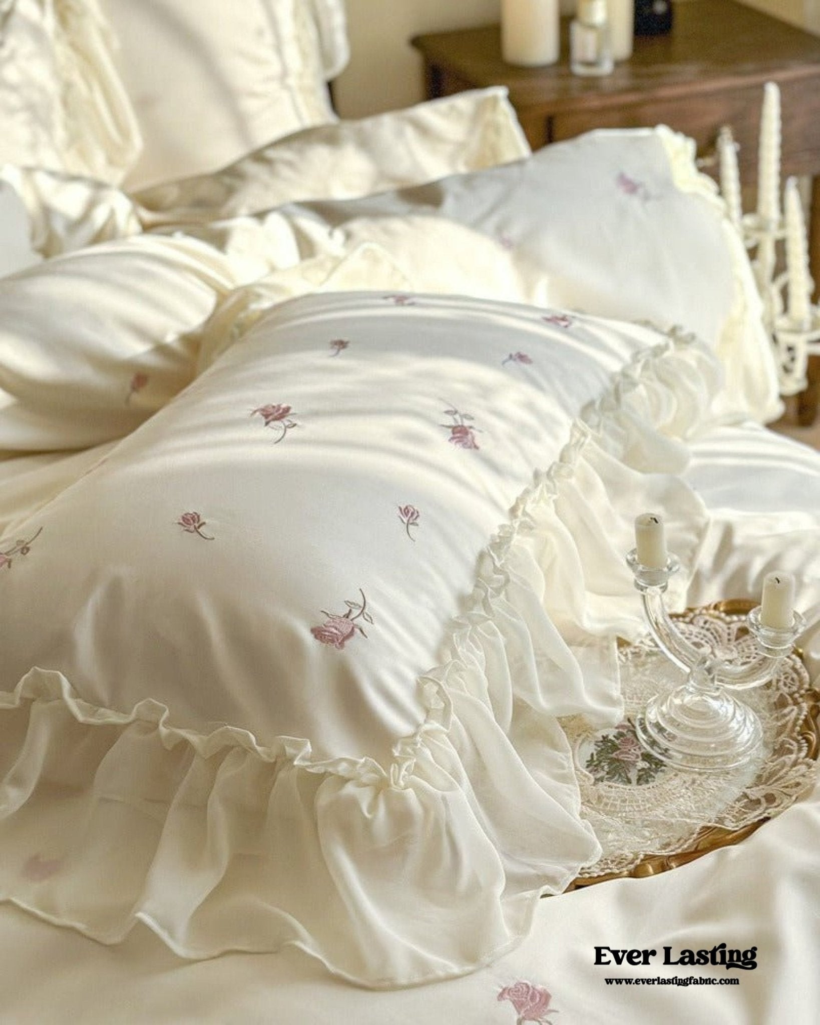 Rosalie Embroidered Cotton Ruffle Bedding Bundle - Ever Lasting