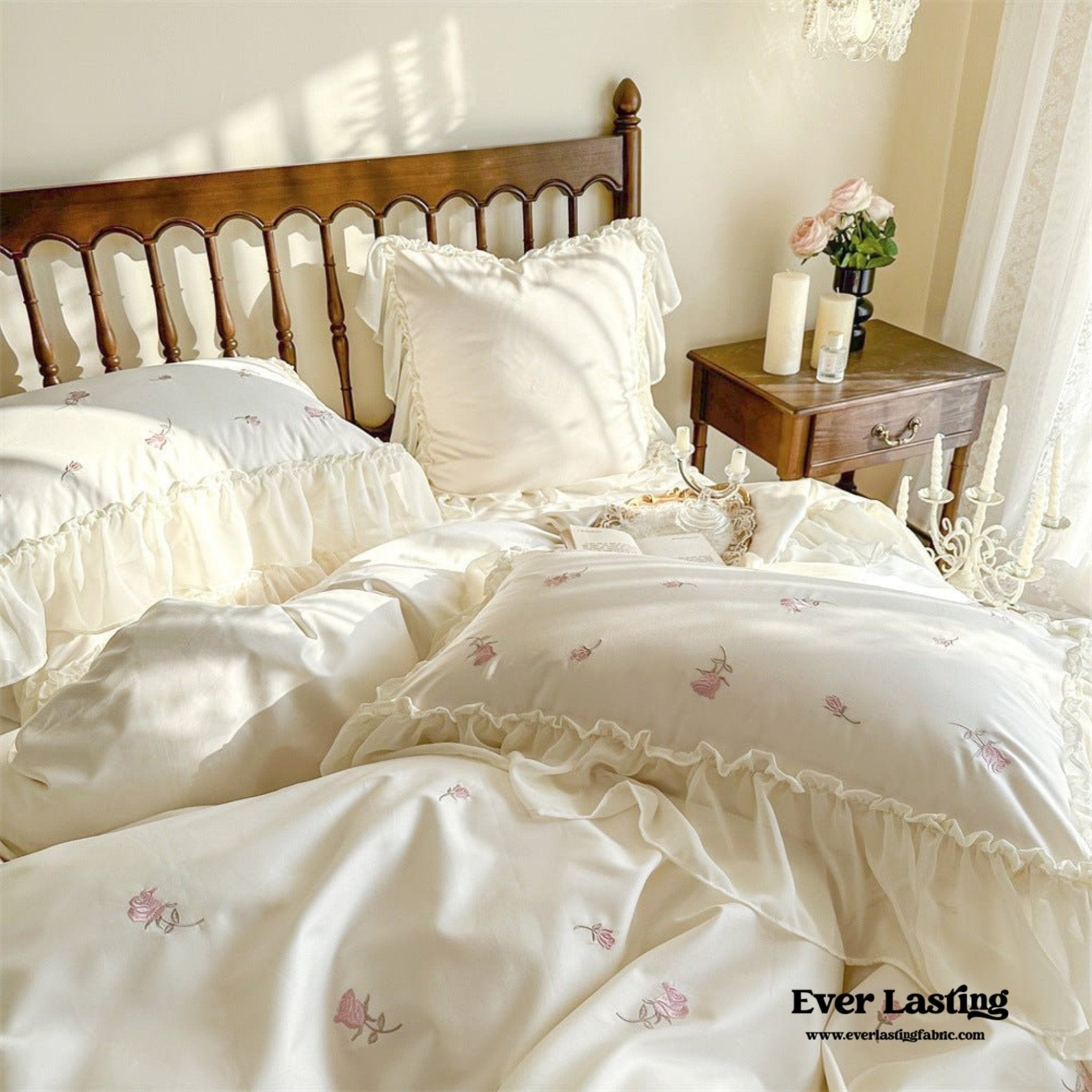 Rosalie Embroidered Cotton Ruffle Bedding Bundle - Ever Lasting
