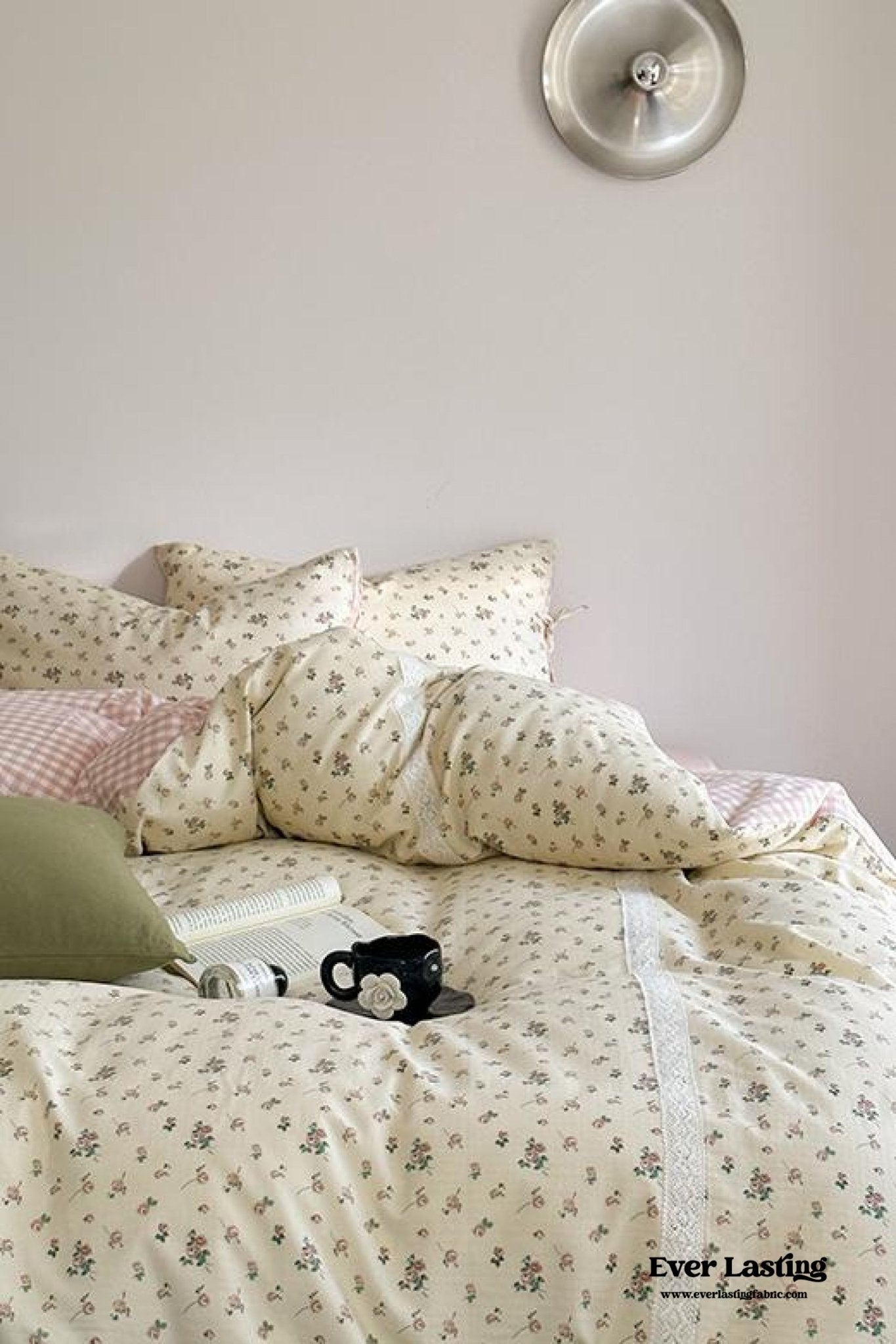 Rosalie Floral Lace Gingham Bedding Set / Pink - Ever Lasting