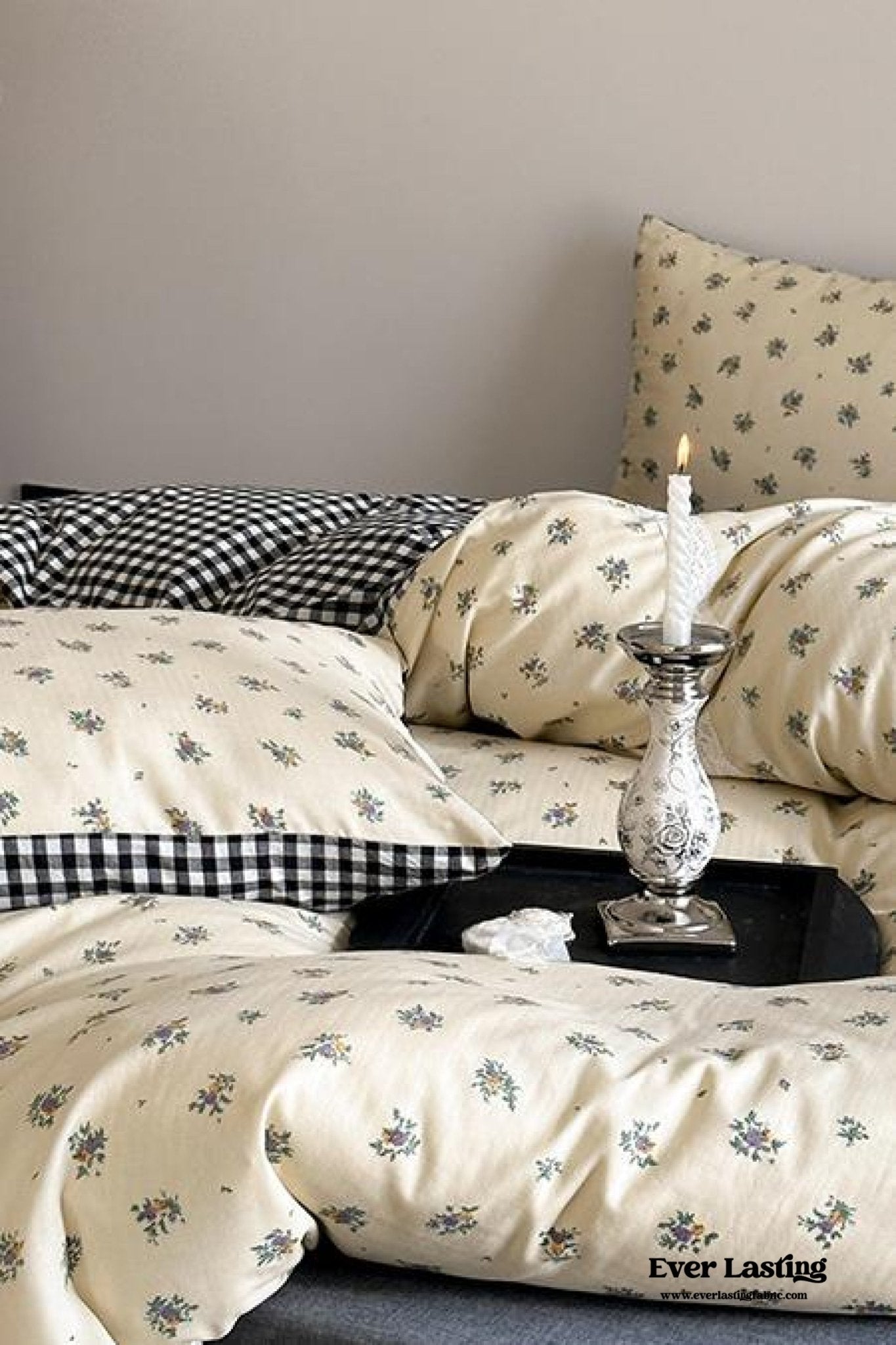 Rosalie Floral Lace Gingham Bedding Set / Pink - Ever Lasting