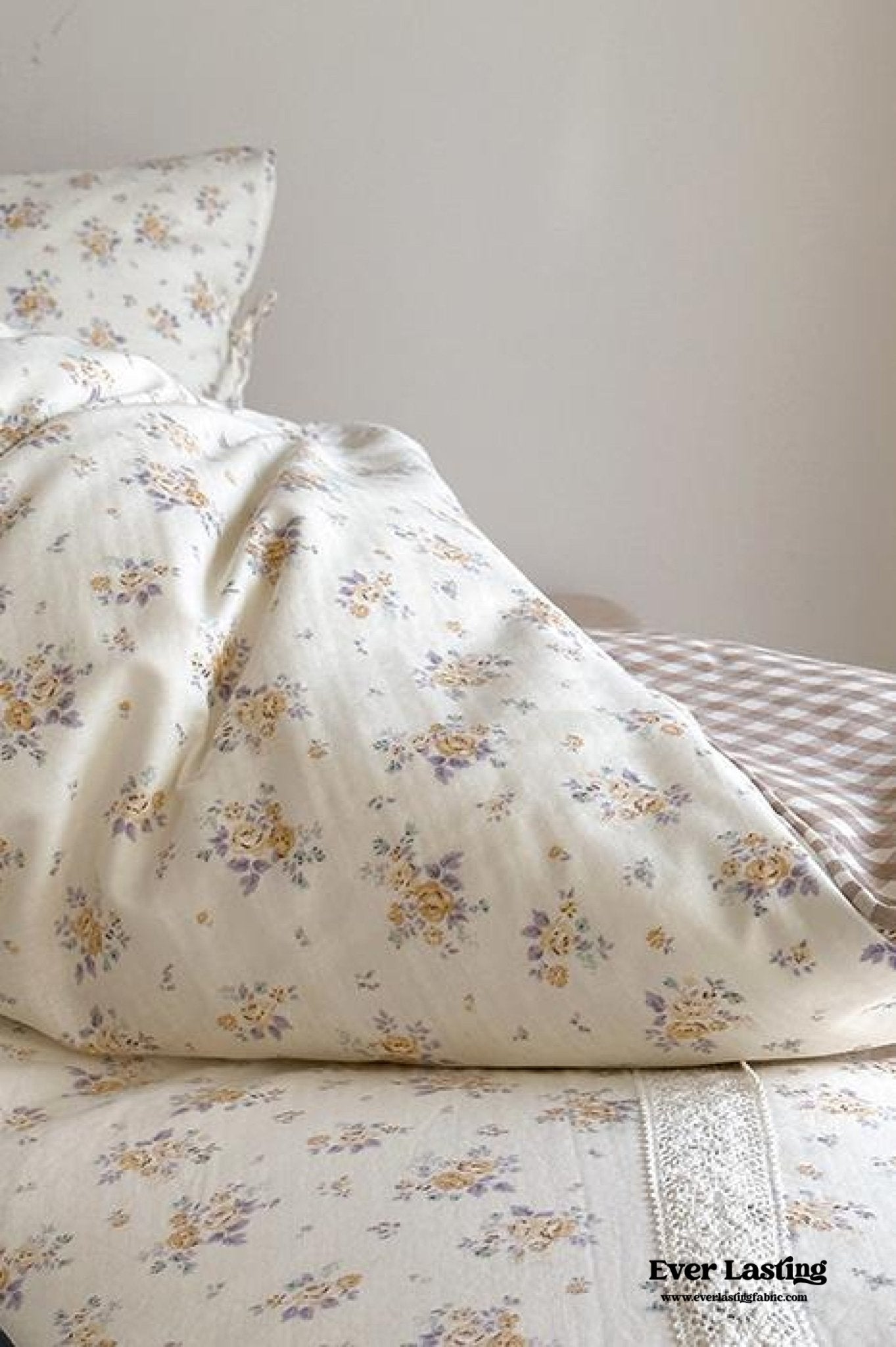 Rosalie Floral Lace Tie - Up Bedding Set / Khaki - Ever Lasting