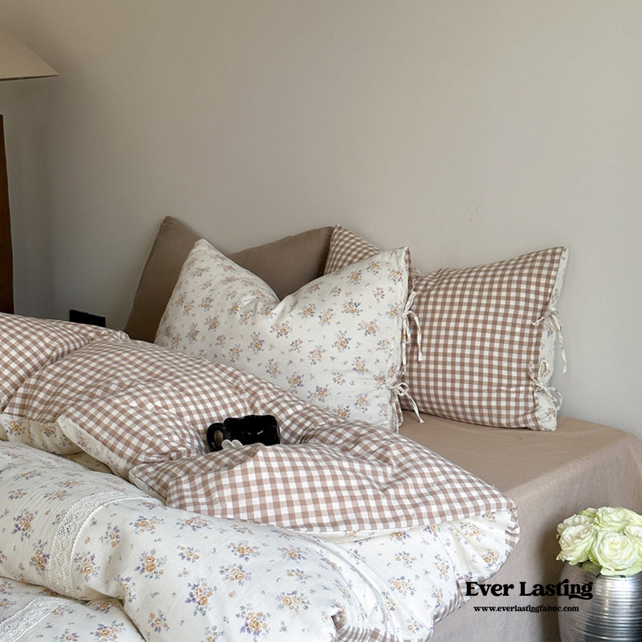 Rosalie Floral Lace Tie - Up Bedding Set / Khaki - Ever Lasting