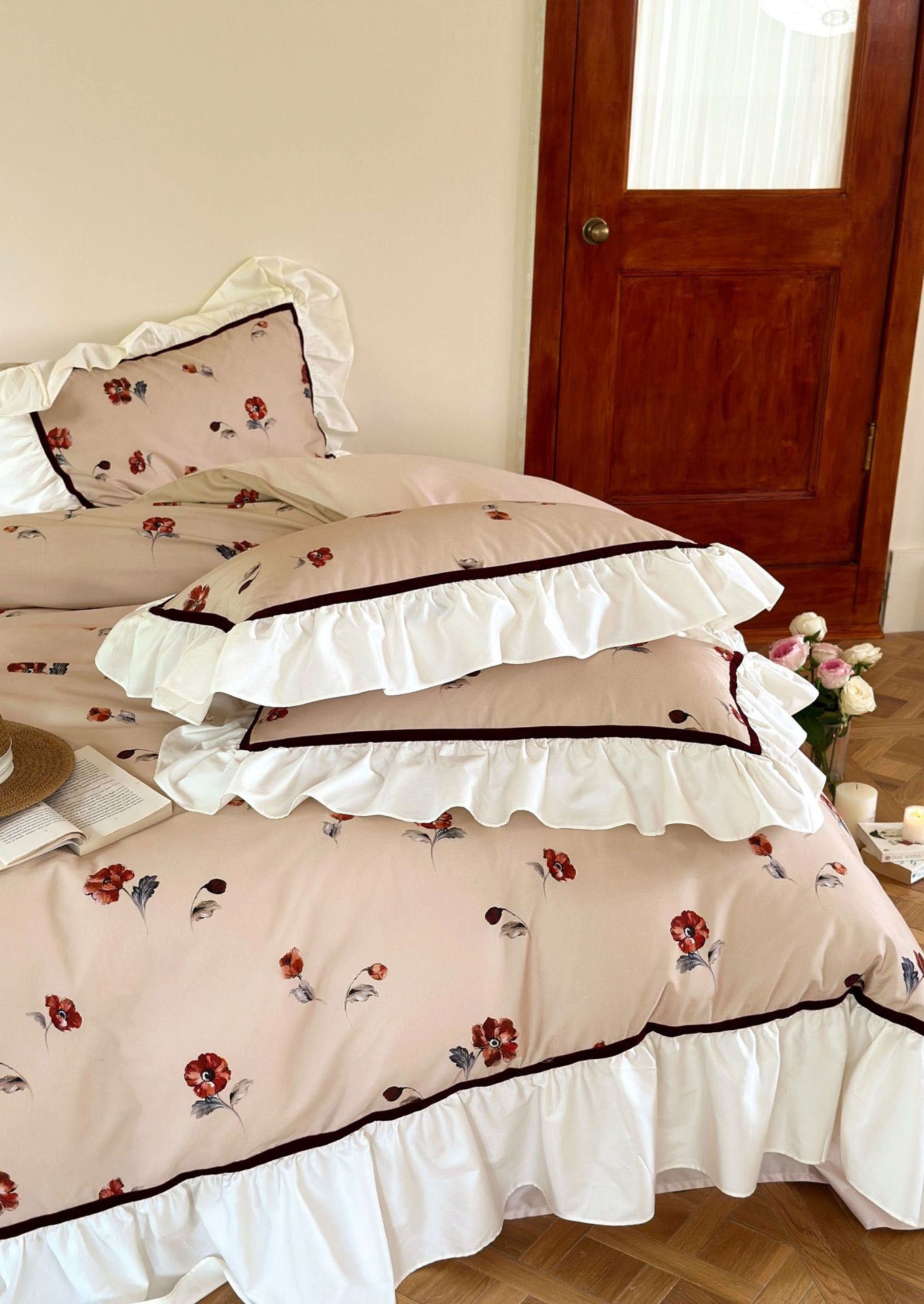  - Ever Lasting - Rosé Floral Ruffle Bedding Set / Pink - Bedding Set - Ever Lasting