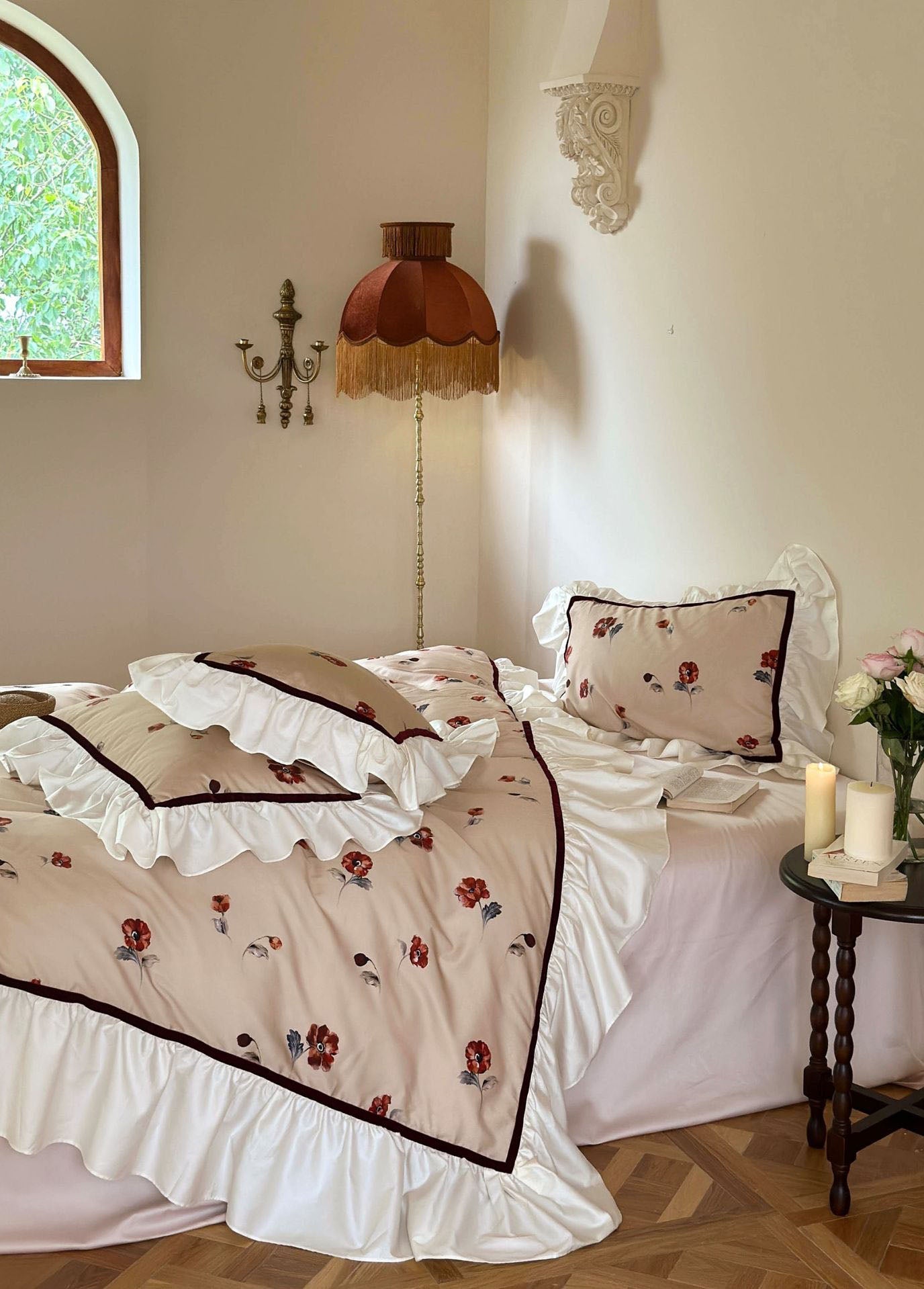  - Ever Lasting - Rosé Floral Ruffle Bedding Set / Pink - Bedding Set - Ever Lasting