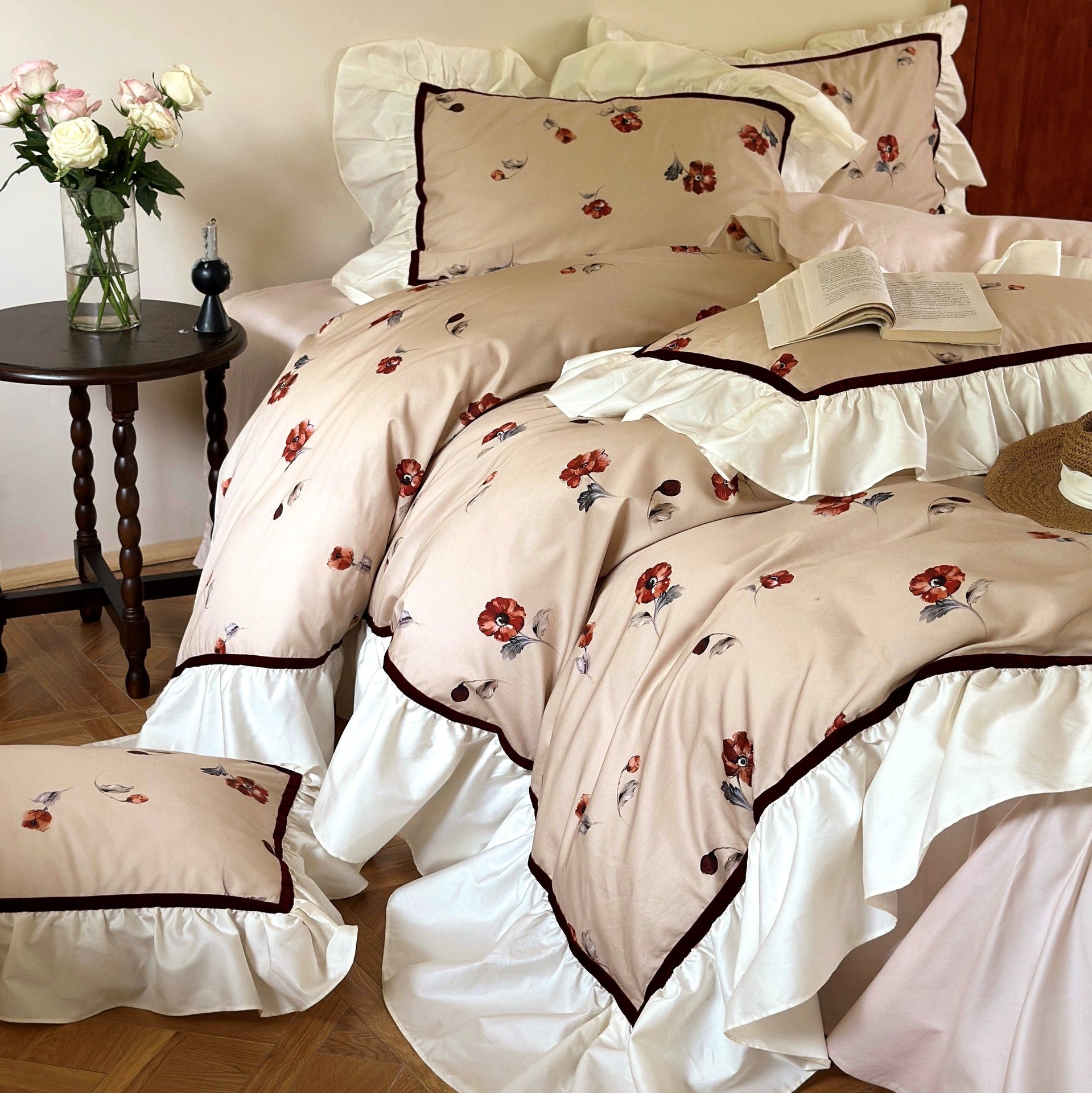  - Ever Lasting - Rosé Floral Ruffle Bedding Set / Pink - Bedding Set - Ever Lasting