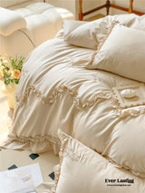 Rose Lace Embroidered Ruffle Bedding Set / Pastel Pink