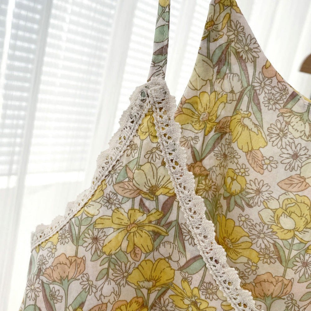 Rosie Cotton Floral Tank Pajama Set / Yellow - Ever Lasting