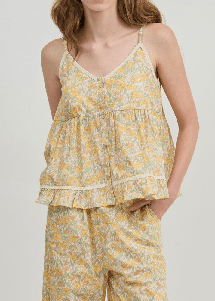 Rosie Cotton Floral Tank Pajama Set / Yellow - Ever Lasting