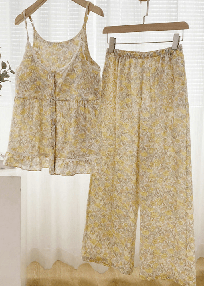 Rosie Cotton Floral Tank Pajama Set / Yellow - Ever Lasting