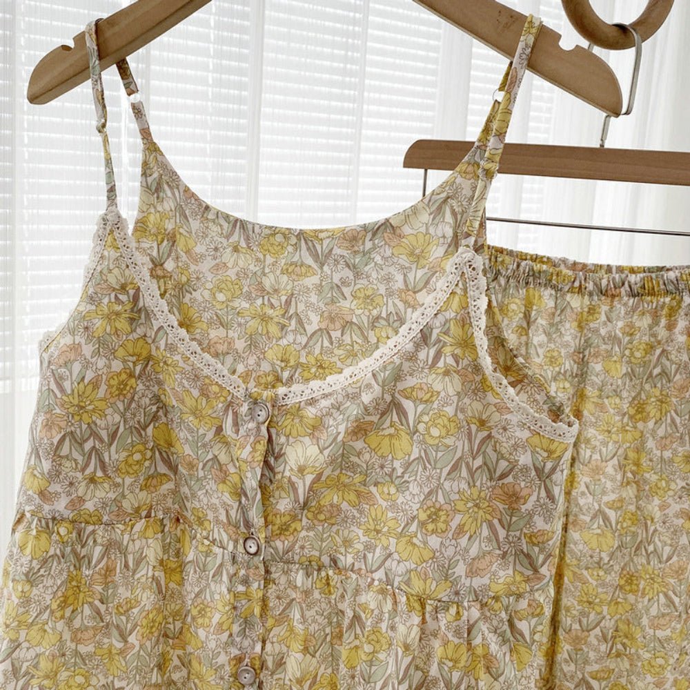 Rosie Cotton Floral Tank Pajama Set / Yellow - Ever Lasting