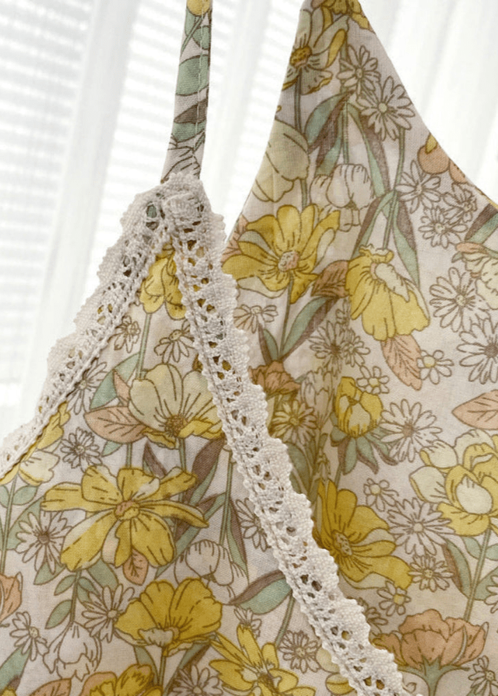 Rosie Cotton Floral Tank Pajama Set / Yellow - Ever Lasting