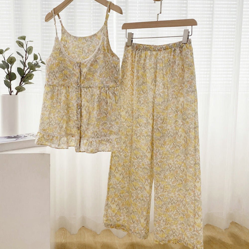 Rosie Cotton Floral Tank Pajama Set / Yellow - Ever Lasting