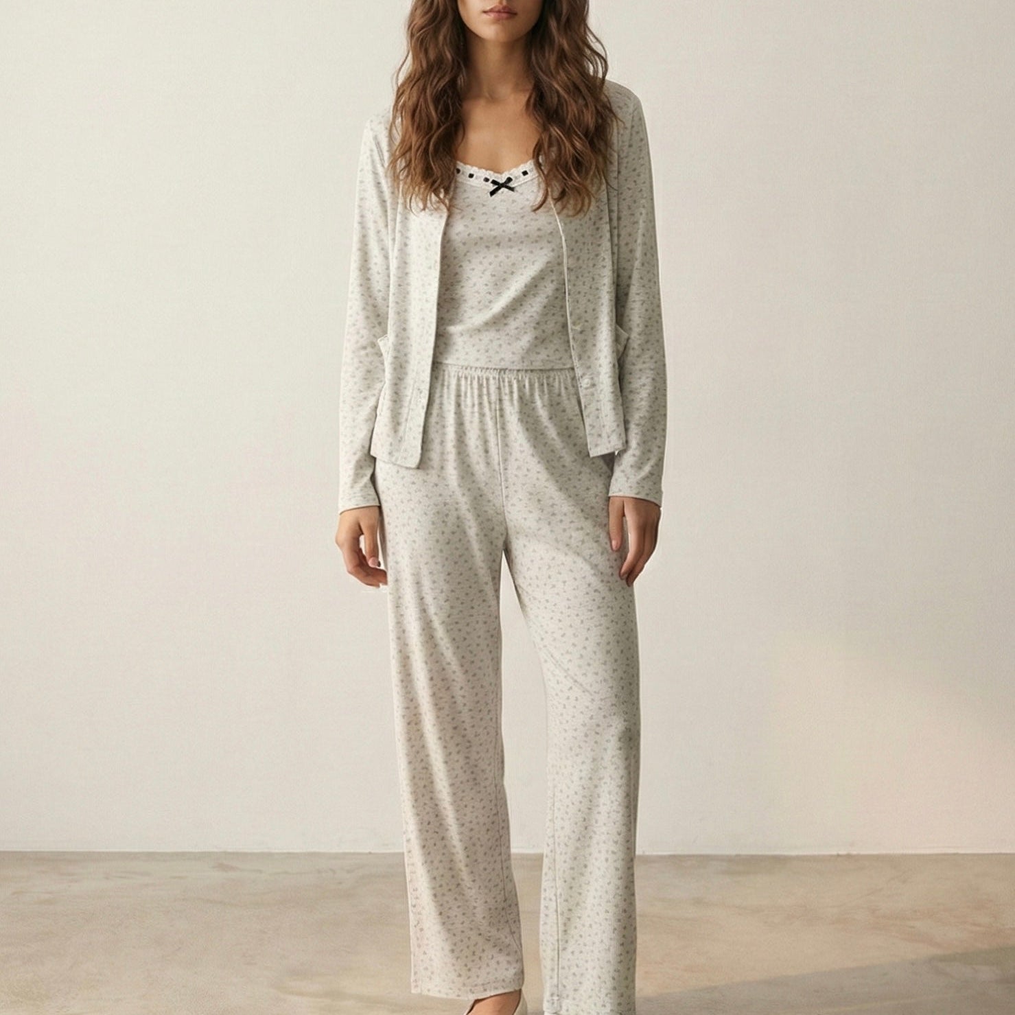  - Ever Lasting - Rosina Floral Pajama Set / Beige - Pajamas - Ever Lasting