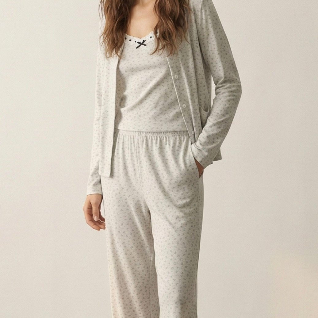  - Ever Lasting - Rosina Floral Pajama Set / Beige - Pajamas - Ever Lasting