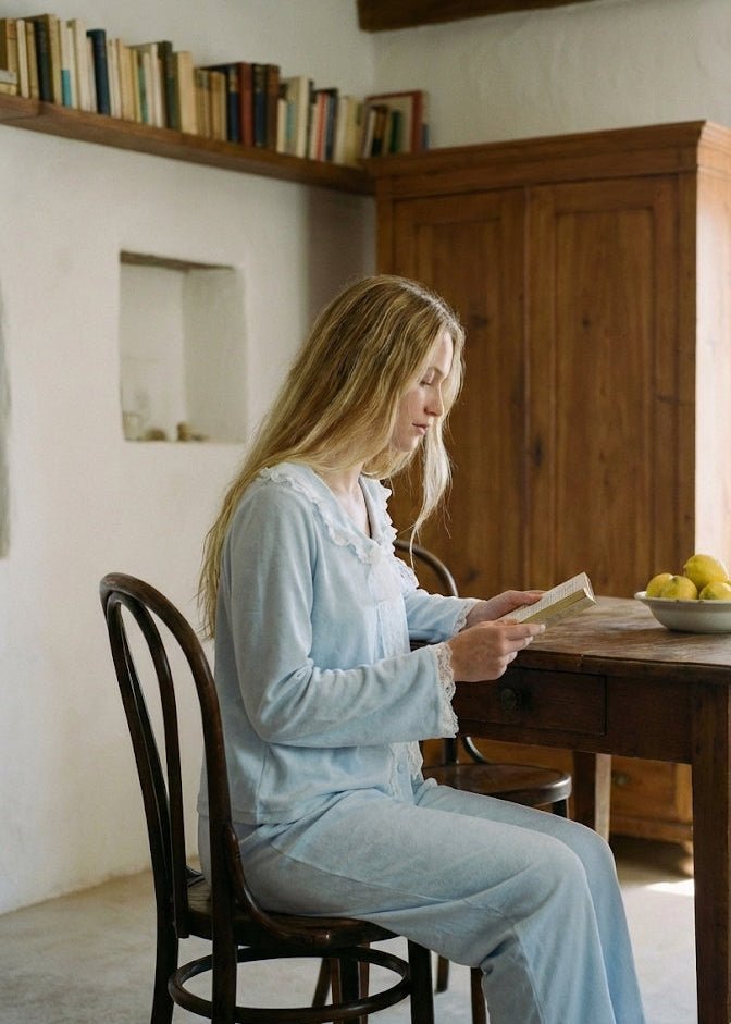  - Ever Lasting - Rosy Velvet Coquette Lace Pajama Set / Blue - Pajamas - Ever Lasting