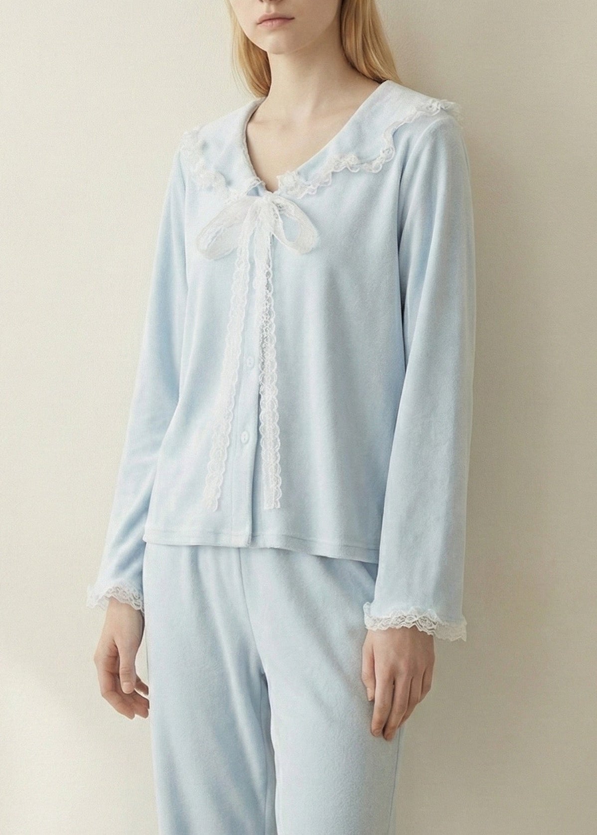  - Ever Lasting - Rosy Velvet Coquette Lace Pajama Set / Blue - Pajamas - Ever Lasting